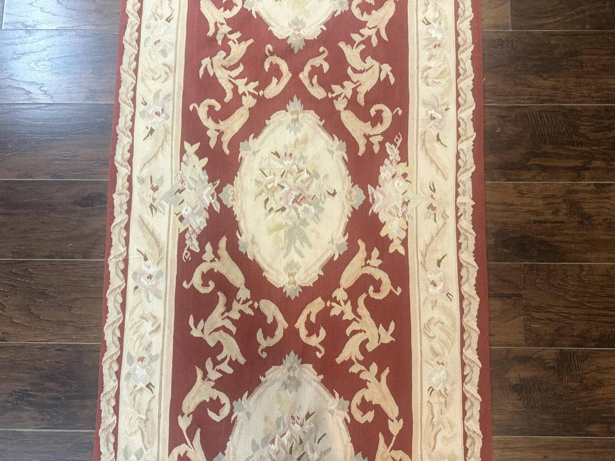 Aubusson Runner Rug 3x10, European Design, Red and Beige, Elegant, Handmade Wool Rug - Jewel Rugs, view 5