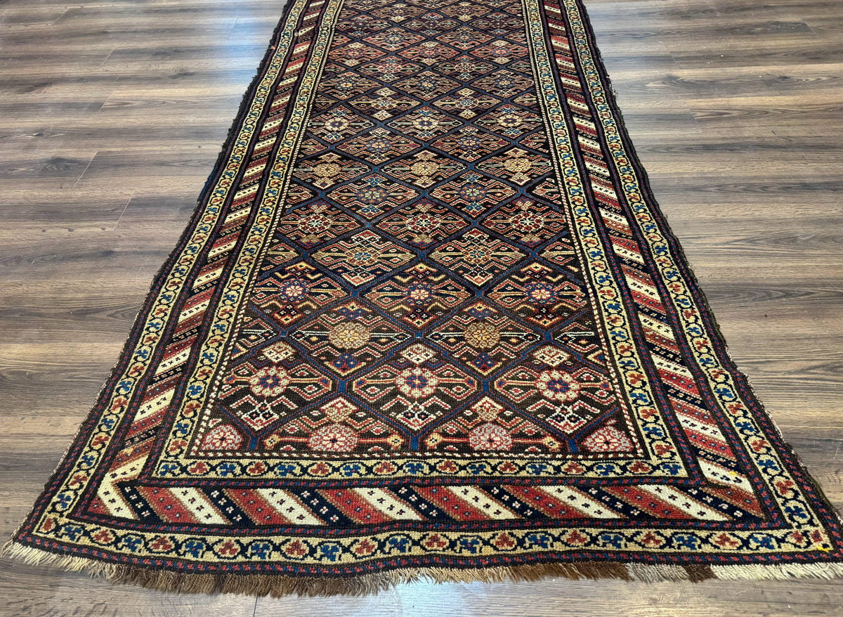 Antique Persian Wide Runner Rug 4x9, Kurdish Rug, Panel Design, Rainbow Border, Rare Tribal Rug - Jewel Rugs, view 9