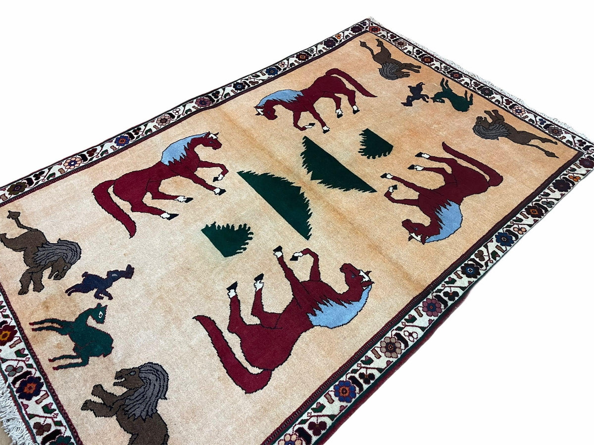 4x6 Rug Handmade Zagros Quality Wool Horses Tribal Hand-Knotted Rug Veggie Dye - Jewel Rugs, view 2