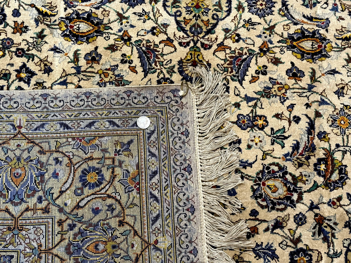Rare Silk Persian Kashan Rug 4.6 x 7, Antique Fine 310 KPSI, Ivory - Jewel Rugs, view 10