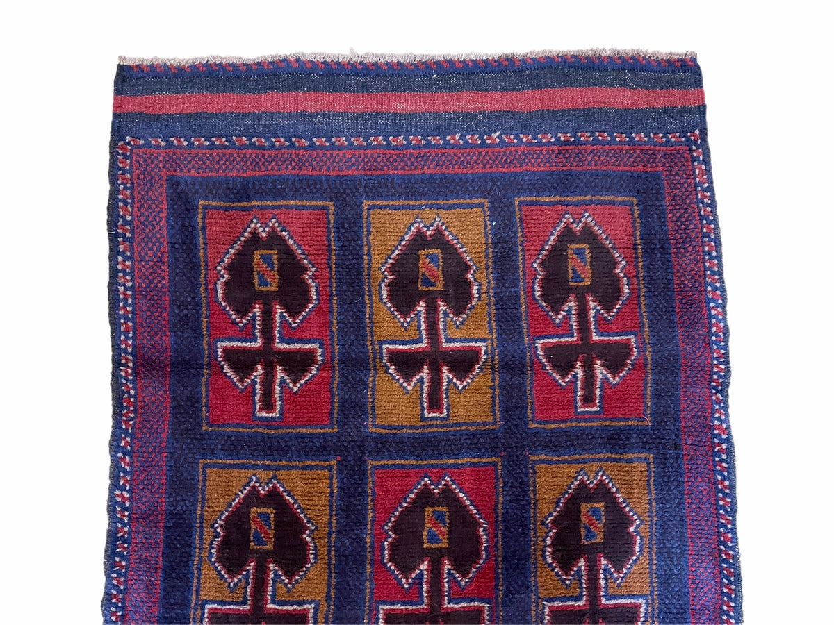 2' 9" X 4' 5" Vintage Handmade Tribal Wool Rug Balouchi Afghan Rug Blue Red 3x5 - Jewel Rugs, view 3