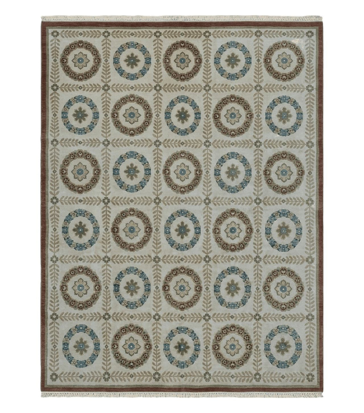 9' X 12' Modern Handmade Indo Lahore Wool Rug Art Deco Olive Ivory Nice Wow - Jewel Rugs