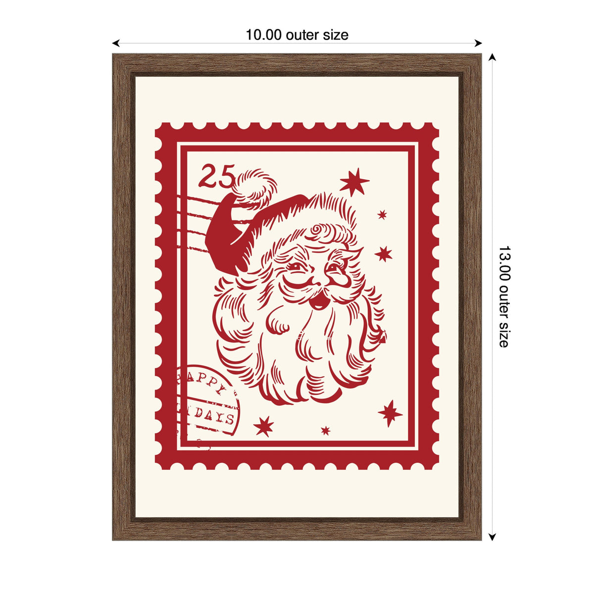 Retro Santa Christmas Stamp by Lucky Guava Framed Canvas Wall Art Print