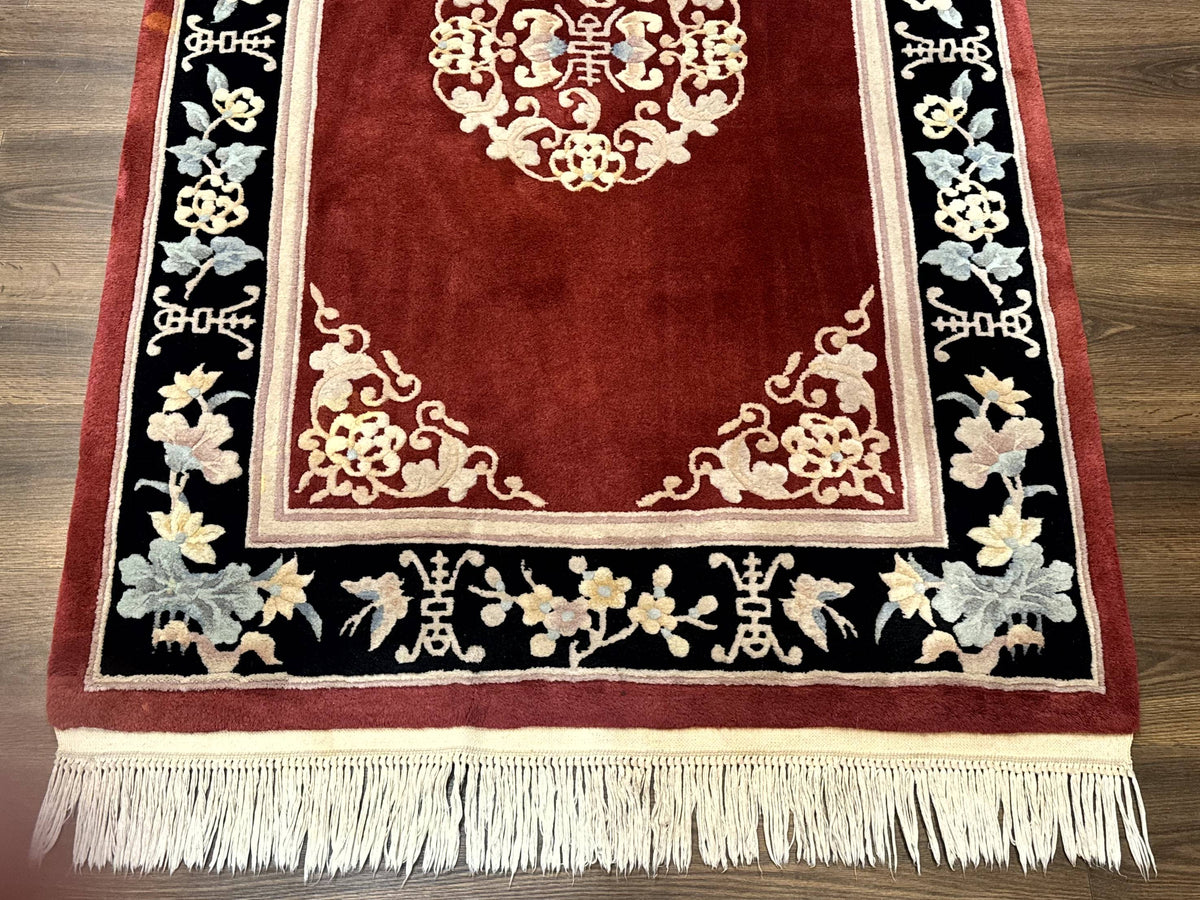 Chinese Wool Rug 4x6, Maroon and Black, Butterflies, Chinese Oriental Carpet, 90 Line Rug - Jewel Rugs, view 6