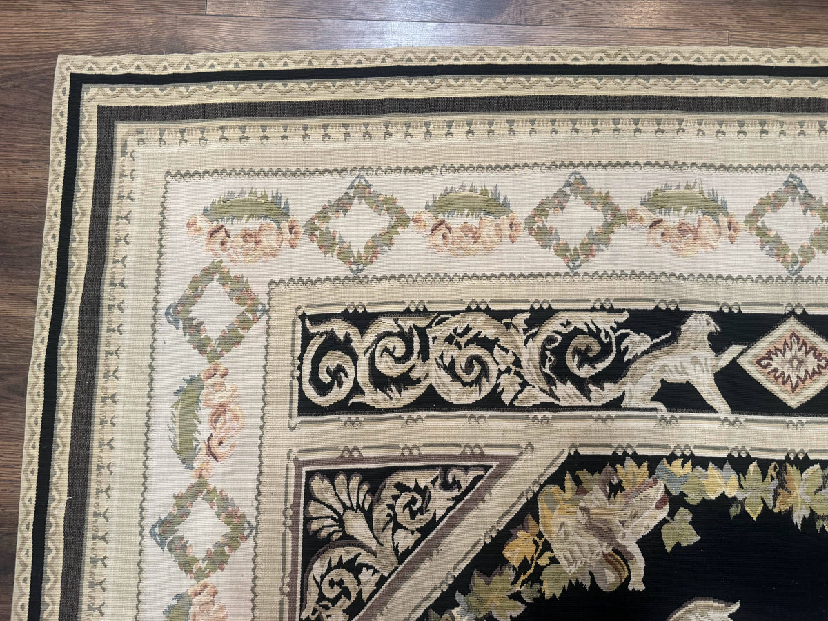 Aubusson Rug 6x8, European Design, Lion Pictorials, Black - Jewel Rugs, view 7