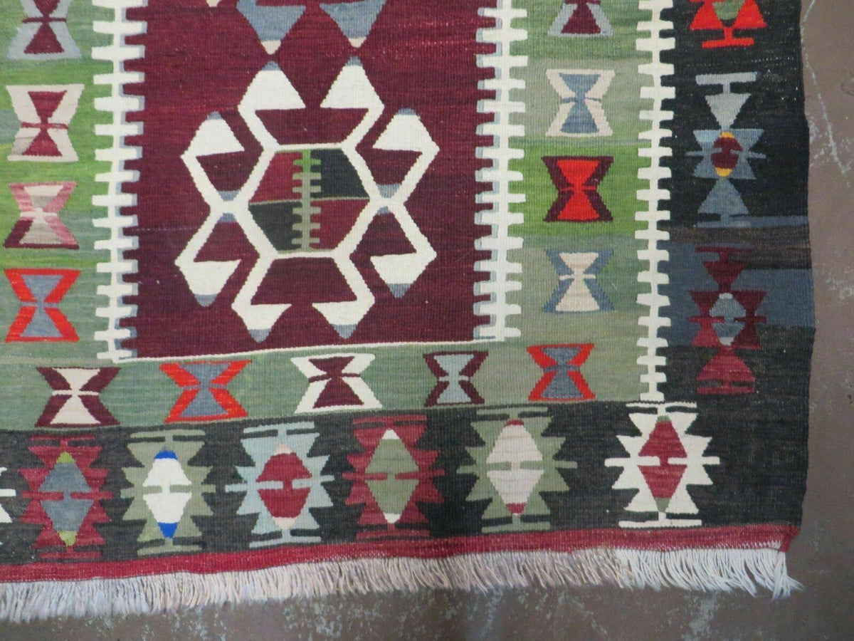 3' 8" X 5' Vintage Turkish Kilim Handmade Flat Weave Wool Rug Veg Dyes - Jewel Rugs, view 9