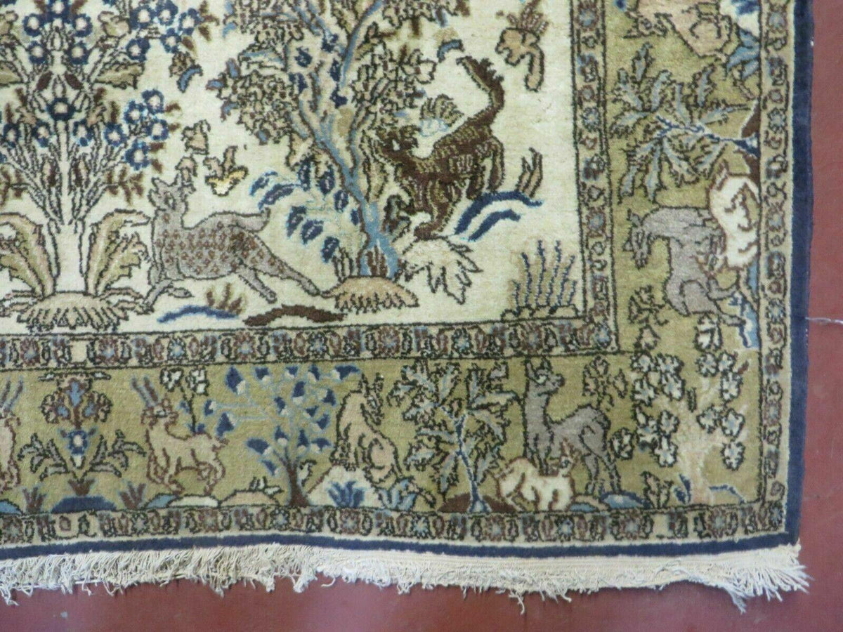 4' X 6 Handmade India Oriental Fine Pictorial Tree Of Life Wool Silk Rug Wow - Jewel Rugs, view 10