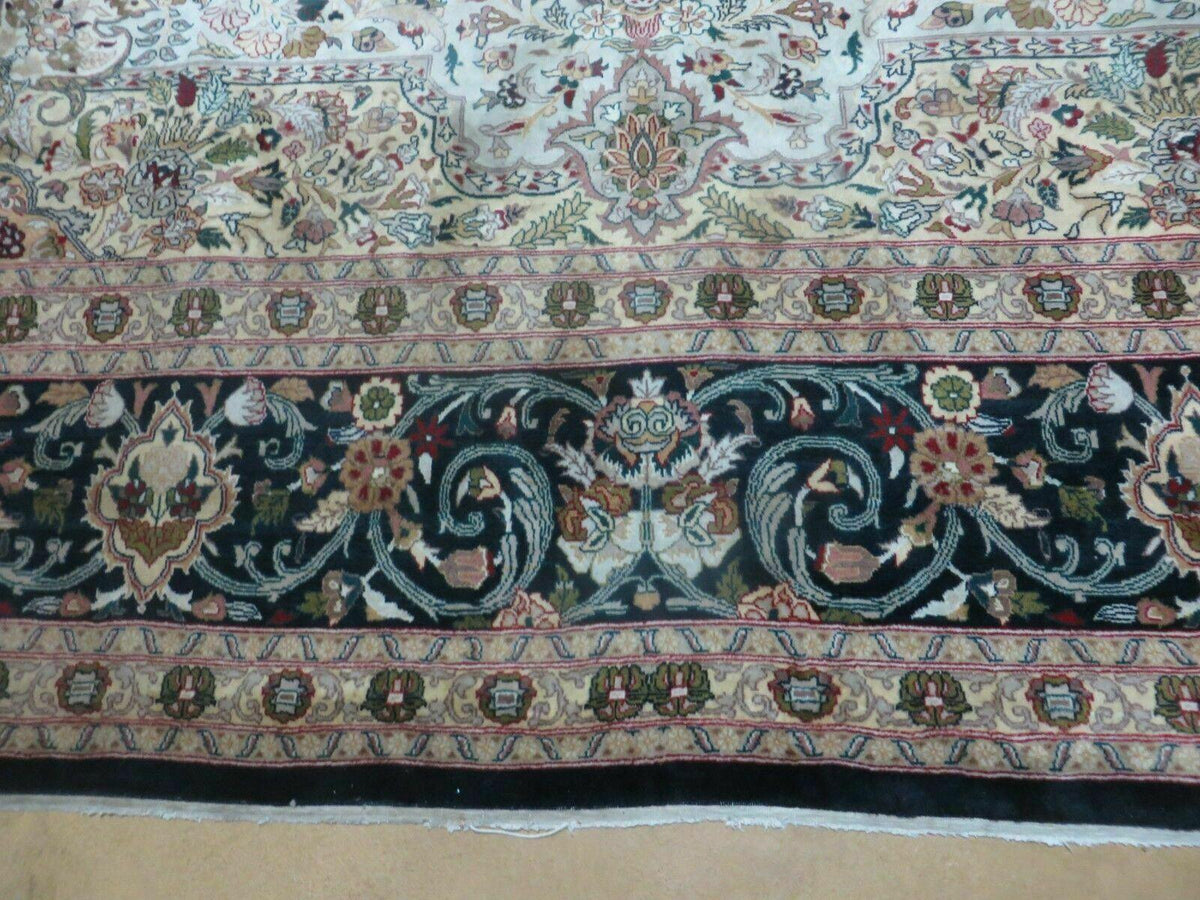 Beautiful Sino Persian Rug 9x12, Elegant High Quality Handmade Wool Oriental Carpet, Medallion with Corner Design, Floral, Black and Ivory - Jewel Rugs, view 5