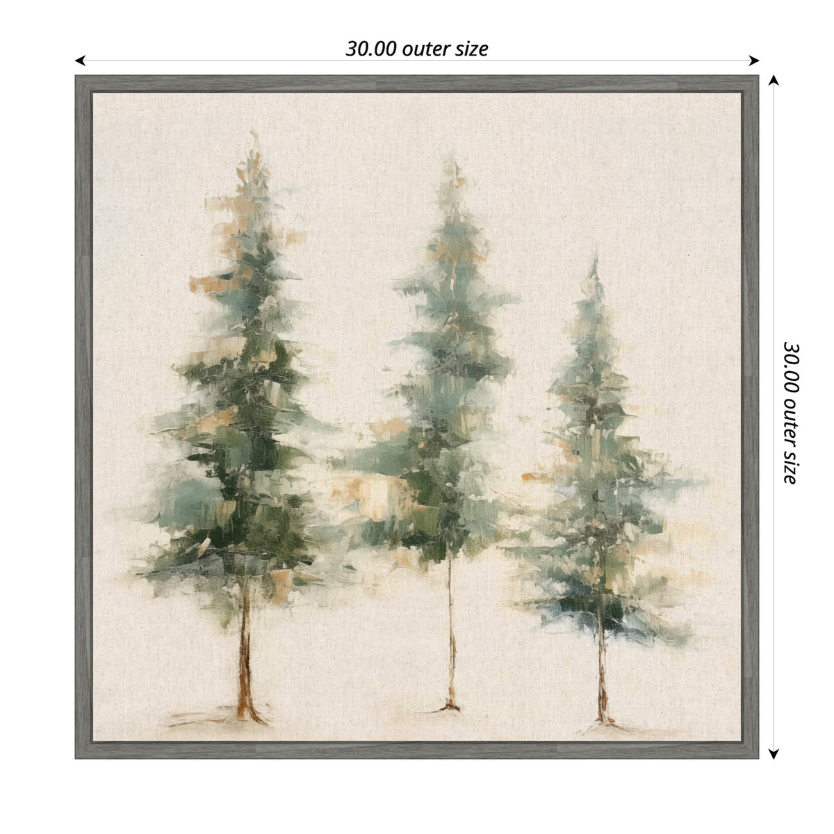 Sylvie Abstract Forest Evergreen Trees on Neutral Linen Framed Canvas by The Creative Bunch Studio