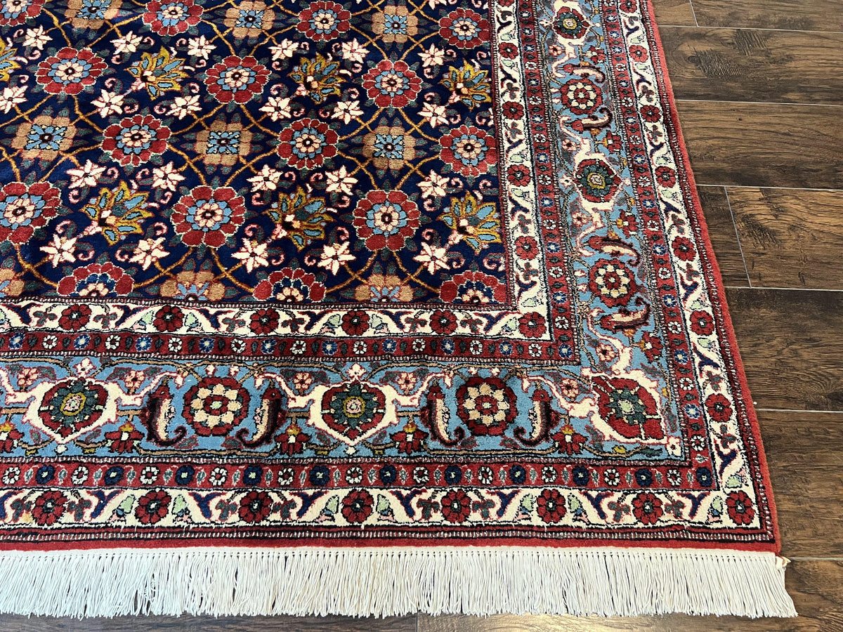 Persian Veramin Rug 7x11, Repeated Allover Pattern, Handmade Vintage Carpet, Navy Blue - Jewel Rugs, view 10