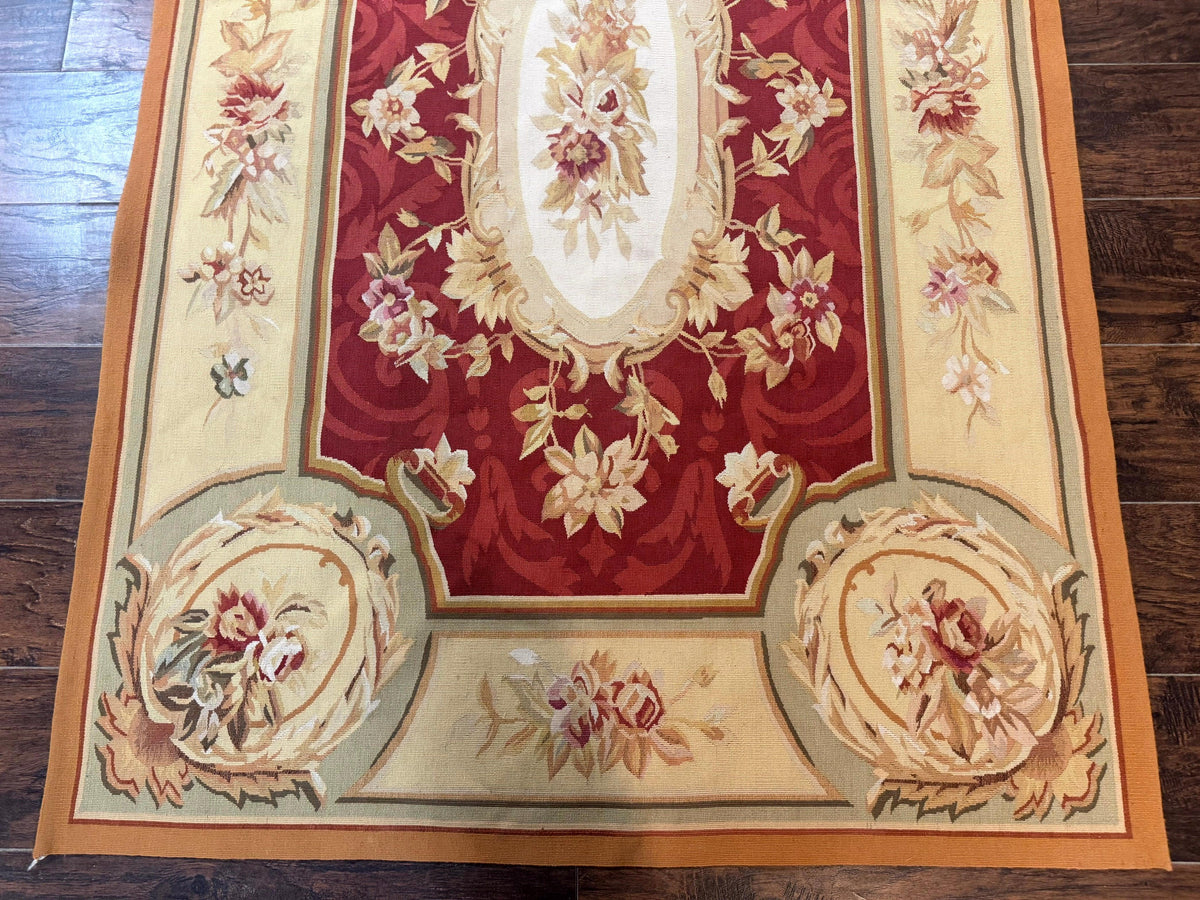 Aubusson Rug 4x6, Red, Floral, European Design, Vintage, Wool - Jewel Rugs, view 6