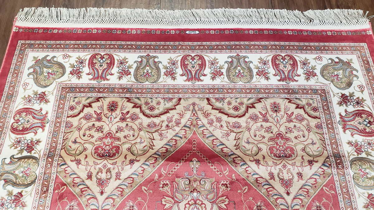 4 x 6 Silk Carpet Red, Traditional Oriental Rug 4x6, Flower Vase Columns, Turkish Rug New, High Quality, Bamboo Silk, Area Rug - Jewel Rugs, view 4