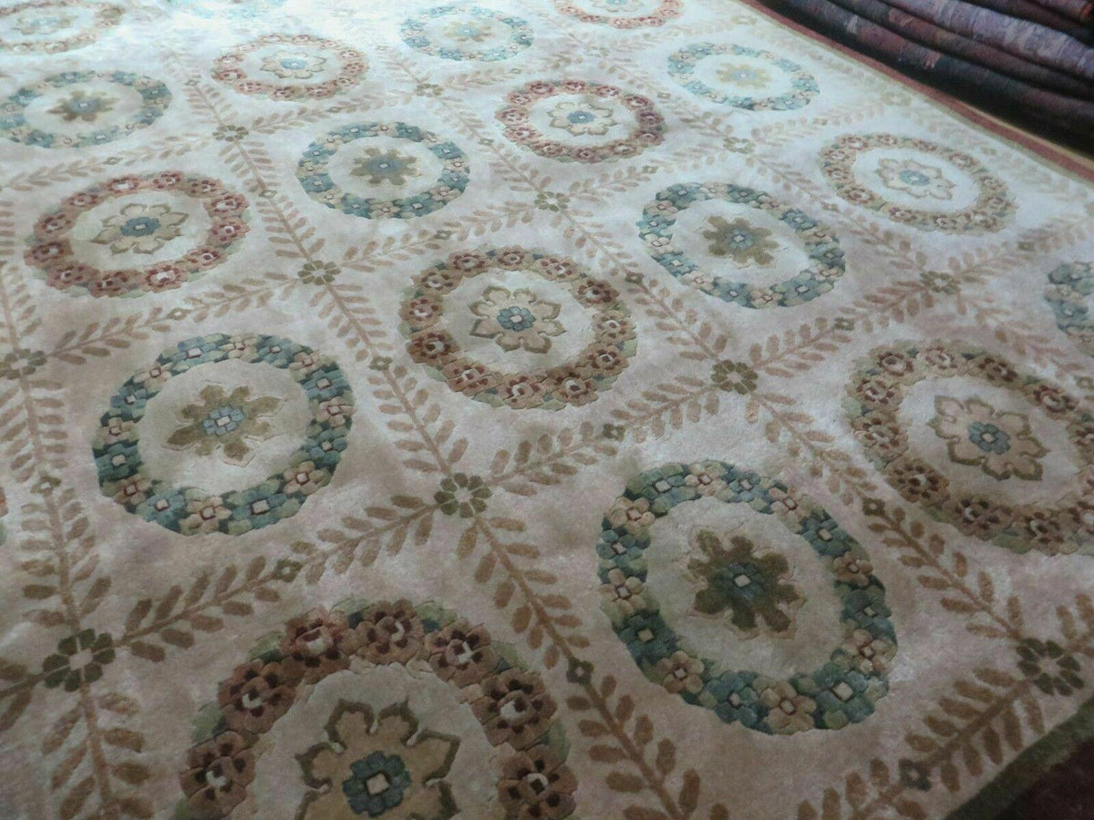 9' X 12' Modern Handmade Indo Lahore Wool Rug Art Deco Olive Ivory Nice Wow - Jewel Rugs, view 13