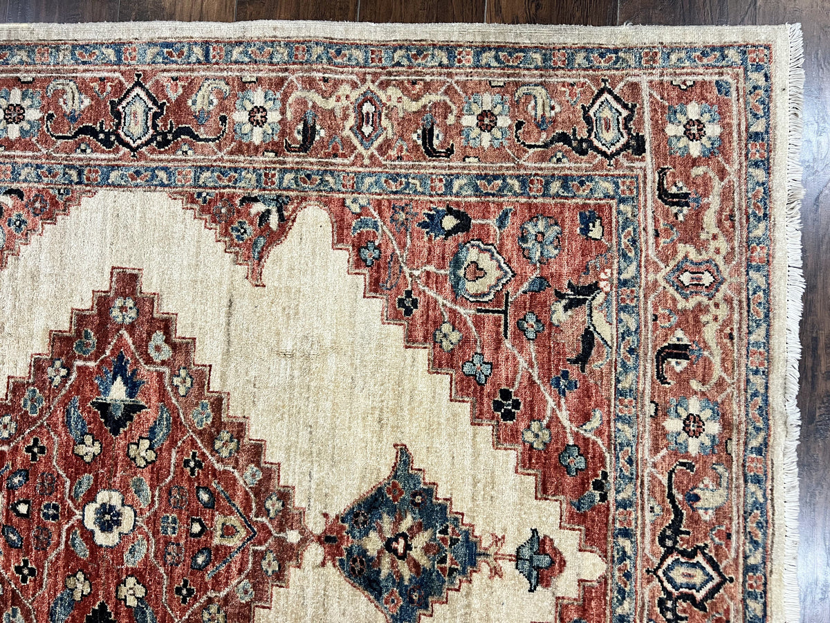 Peshawar Rug 5x7, Wool Hand Knotted Handmade Vintage Carpet, Serapi Design, Pakistani Rug 5 x 7 ft, Medium Sized, Geometric Rug - Jewel Rugs, view 8