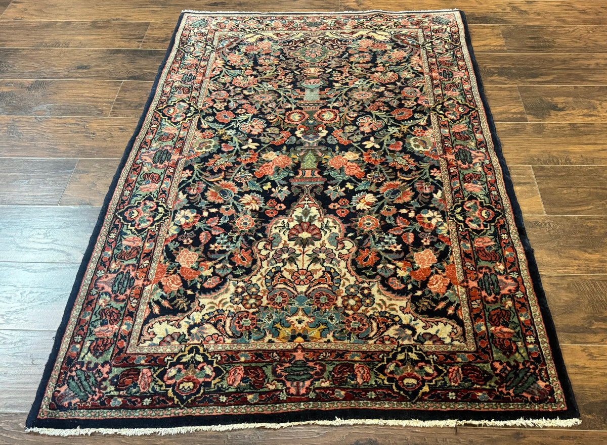Antique Persian Rug 4x5, Navy Blue 1920s Carpet, Wool, Rare, Fine, Persian Hamadan Bidjar Carpet - Jewel Rugs, view 2