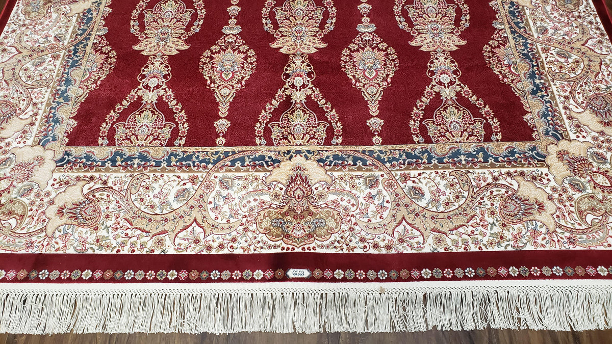 Dark Red Silk Carpet 5.3 x 7.6 ft, 5x8 Silk Rug, New Turkish Silk Carpet, Mint Condition, Beige & Red Area Rug, Bamboo Silk, High Quality - Jewel Rugs, view 6