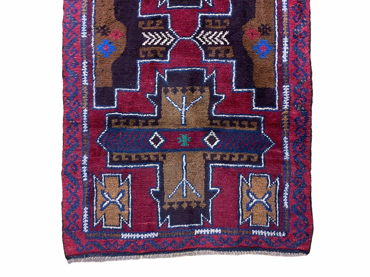 2' 10" X 4' 9" Vintage Handmade Tribal Wool Rug Balouchi Rug Afghan Rug Red Blue - Jewel Rugs, view 6