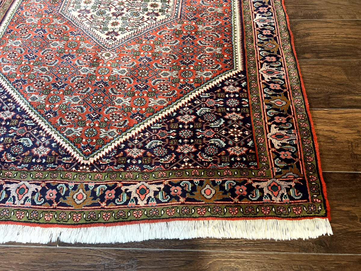 Persian Bidjar Rug 4x5, Finely Hand Knotted Vintage Carpet, Red and Navy Blue, Handmade Wool Rug, 180 KPSI - Jewel Rugs, view 10
