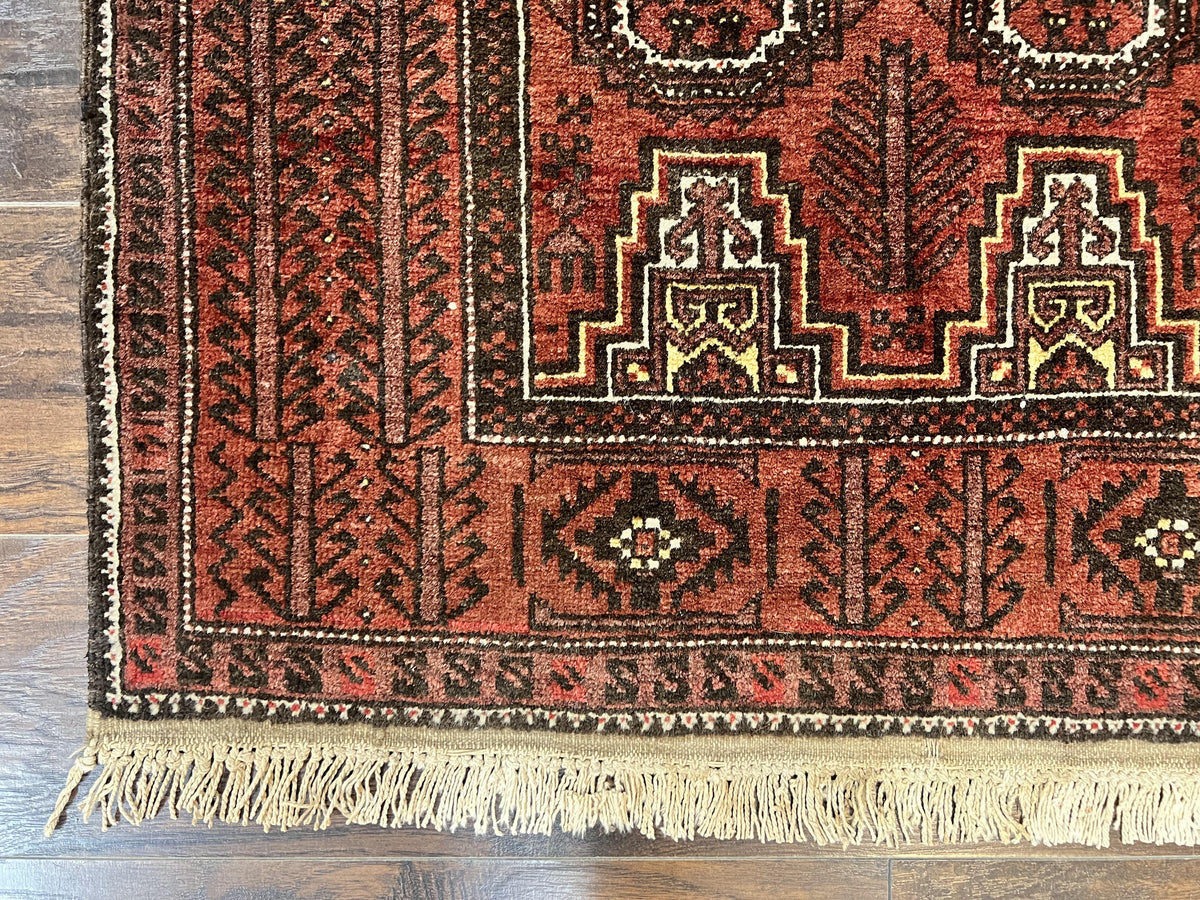 Antique Persian Turkoman Rug 3x6, Wool Tribal Handmade Carpet, Red and Black - Jewel Rugs, view 9