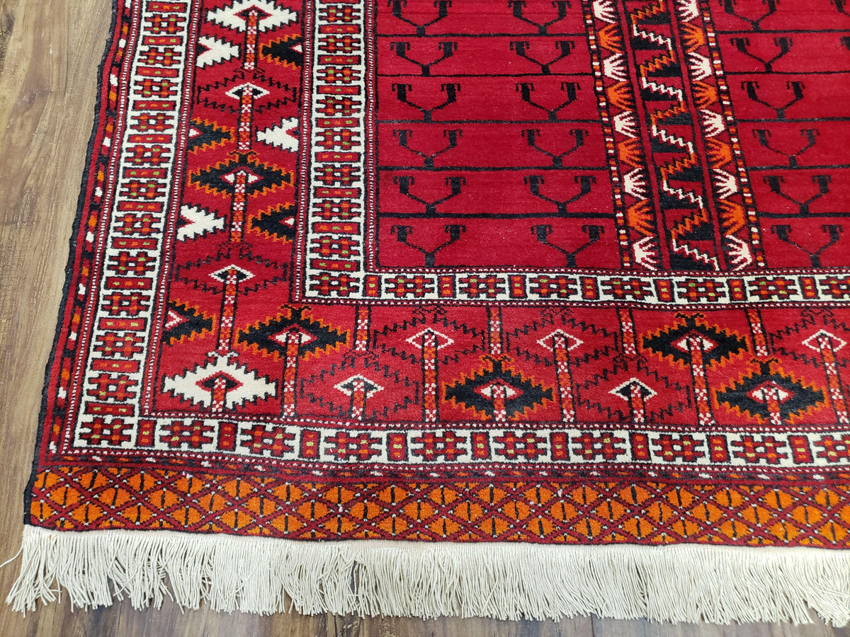 Antique Persian Turkoman Rug 4x5, Hatchli Tekkeh Ersari Red Tribal Rug, Handmade Wool Oriental Carpet, Four Seasons Rug - Jewel Rugs, view 8