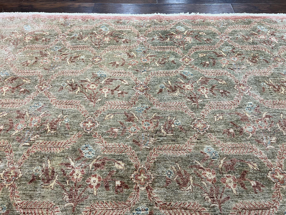 Large Modern Pakistani Rug 9x12, Handmade Wool Carpet, Peshawar Rug, Hand Knotted Oriental Rug, Contemporary, Floral, Light Green - Jewel Rugs, view 4