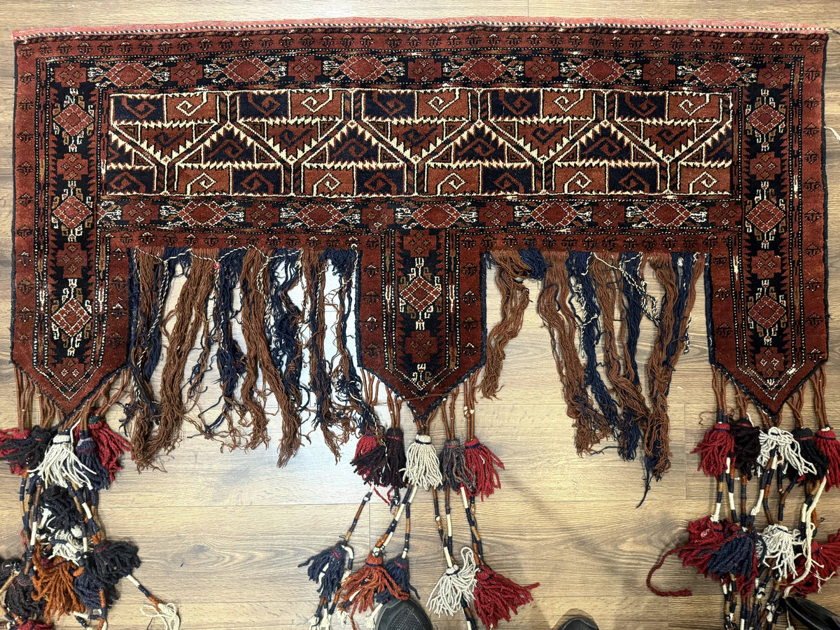 Antique Afghan Beshir Tent Header Textile Rug, Tribal Collectible, Wool - Jewel Rugs, view 3