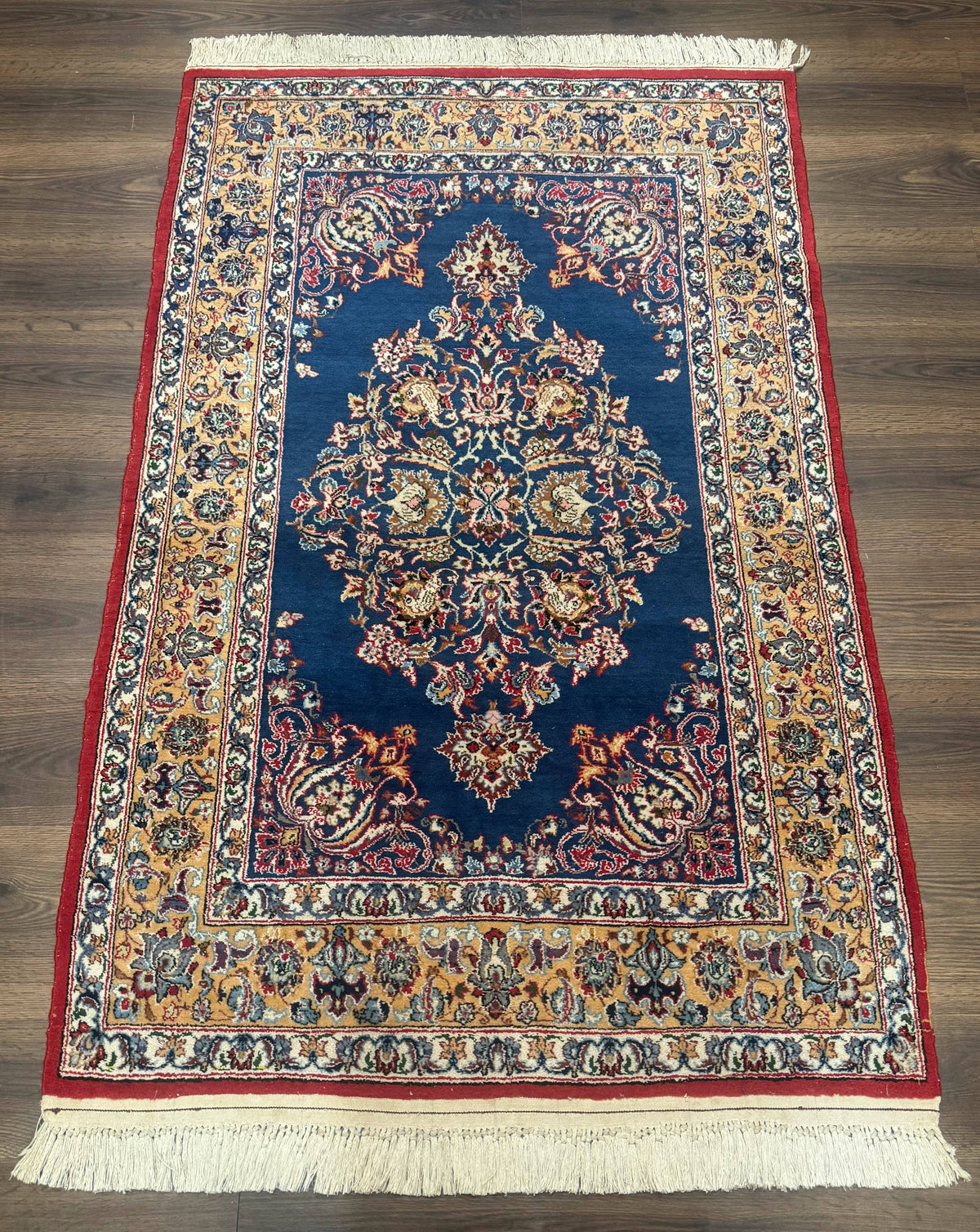 Blue Persian Qum Rug 3.6 x 5, Floral Medallion, Fine 310 KPSI - Jewel Rugs, view 2