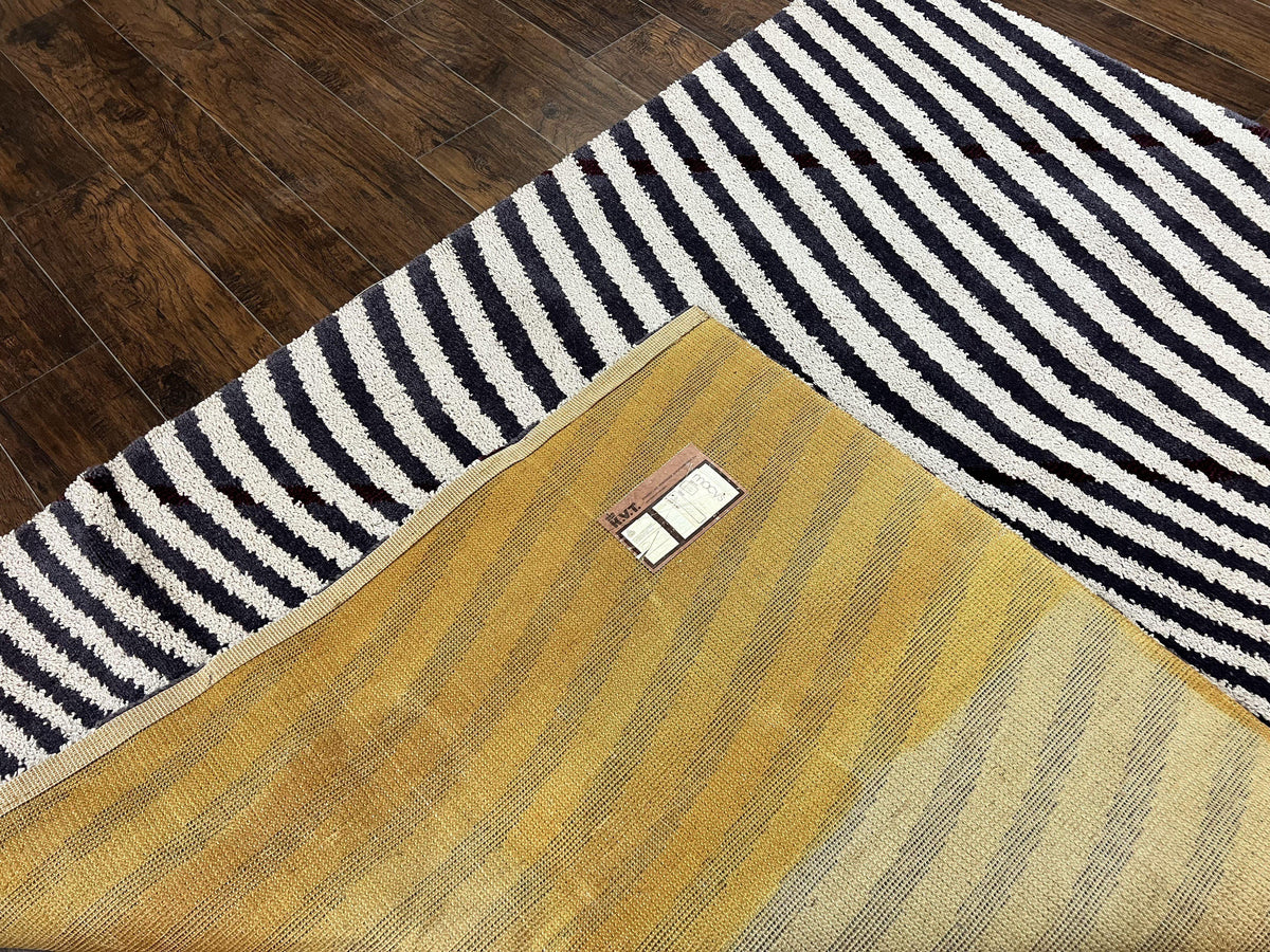 Vintage Zebra Stripes Shag Rug 5.7 x 7.4, Black and White, Retro, Wool - Jewel Rugs, view 12