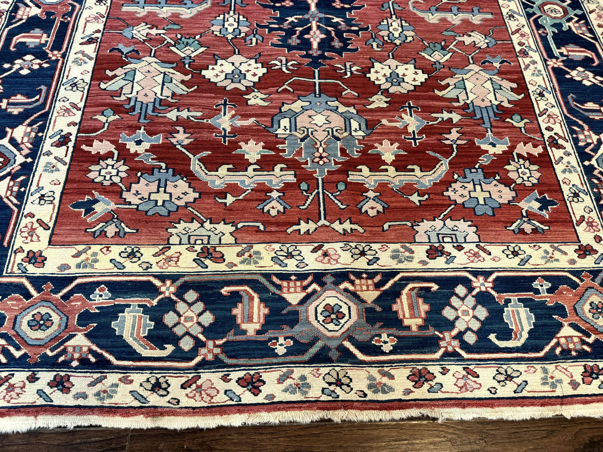 Turkish Flatweave Rug 6x9, Heriz Design, Red and Blue - Jewel Rugs, view 6