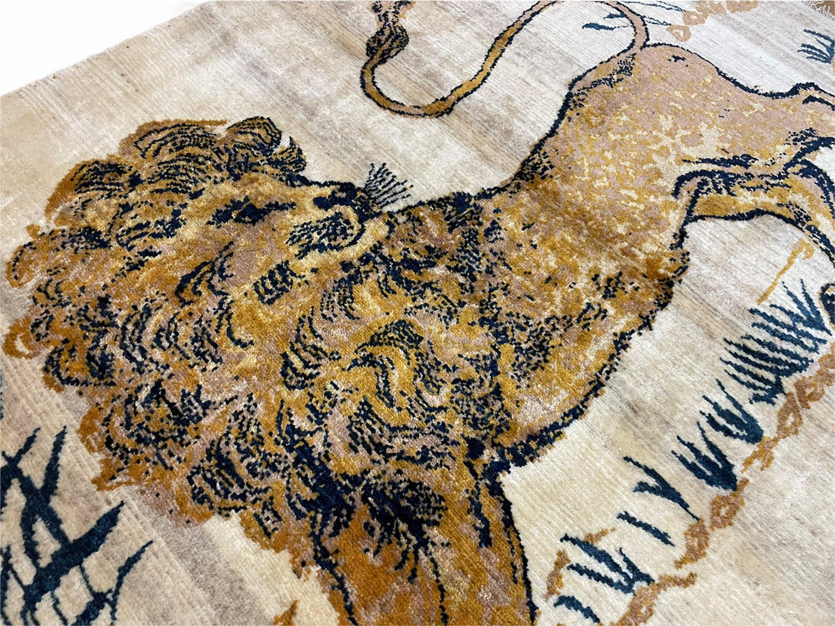 3.5 X 4 Handmade Hand-Knotted New Vintage Rug Quality Wool Lion Organic Dyes - Jewel Rugs, view 3