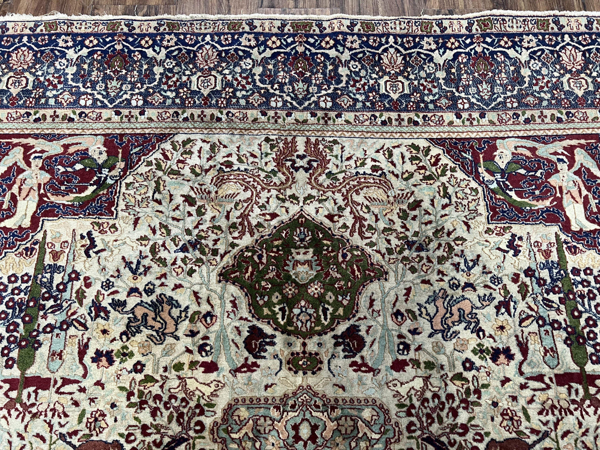 Rare Antique Indian Agra Rug, Early 20th Century Indian Carpet, Animal and Angel Motifs, Hunting Scene, Collectible Oriental Carpet, Wow - Jewel Rugs, view 3
