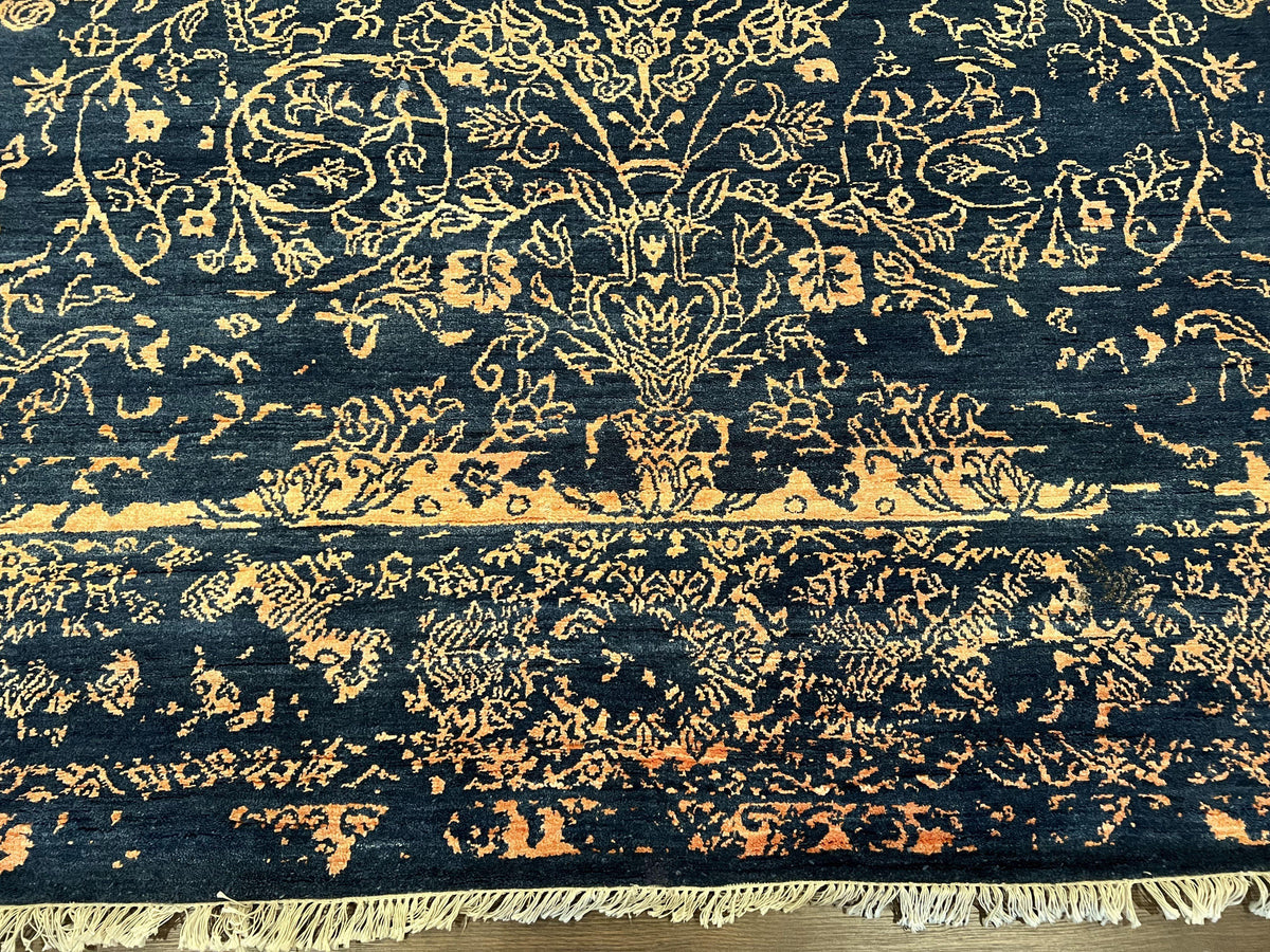 Area Rug 8x10 High Quality Handmade Oriental Carpet, Modern Contemporary Rug, Rug for Living Room, Wool Rug, Blue and Gold, Pakistani Rug - Jewel Rugs, view 6