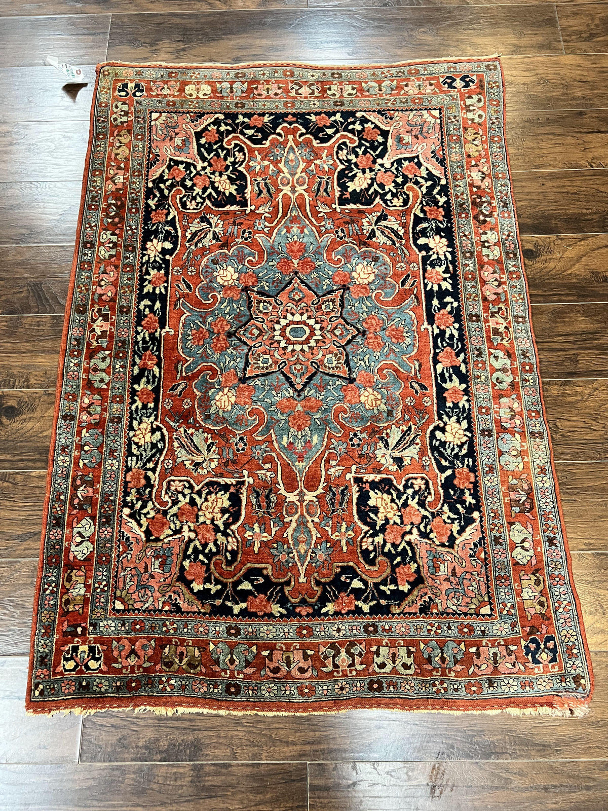 Antique Persian Bidjar Rug 4x5, Red and Blue, Hand Knotted Wool Carpet - Jewel Rugs, view 2