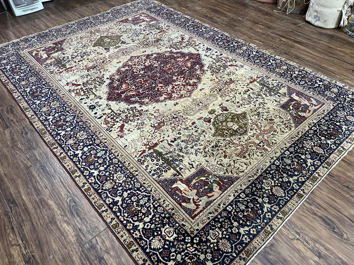 Rare Antique Indian Agra Rug, Early 20th Century Indian Carpet, Animal and Angel Motifs, Hunting Scene, Collectible Oriental Carpet, Wow - Jewel Rugs, view 2