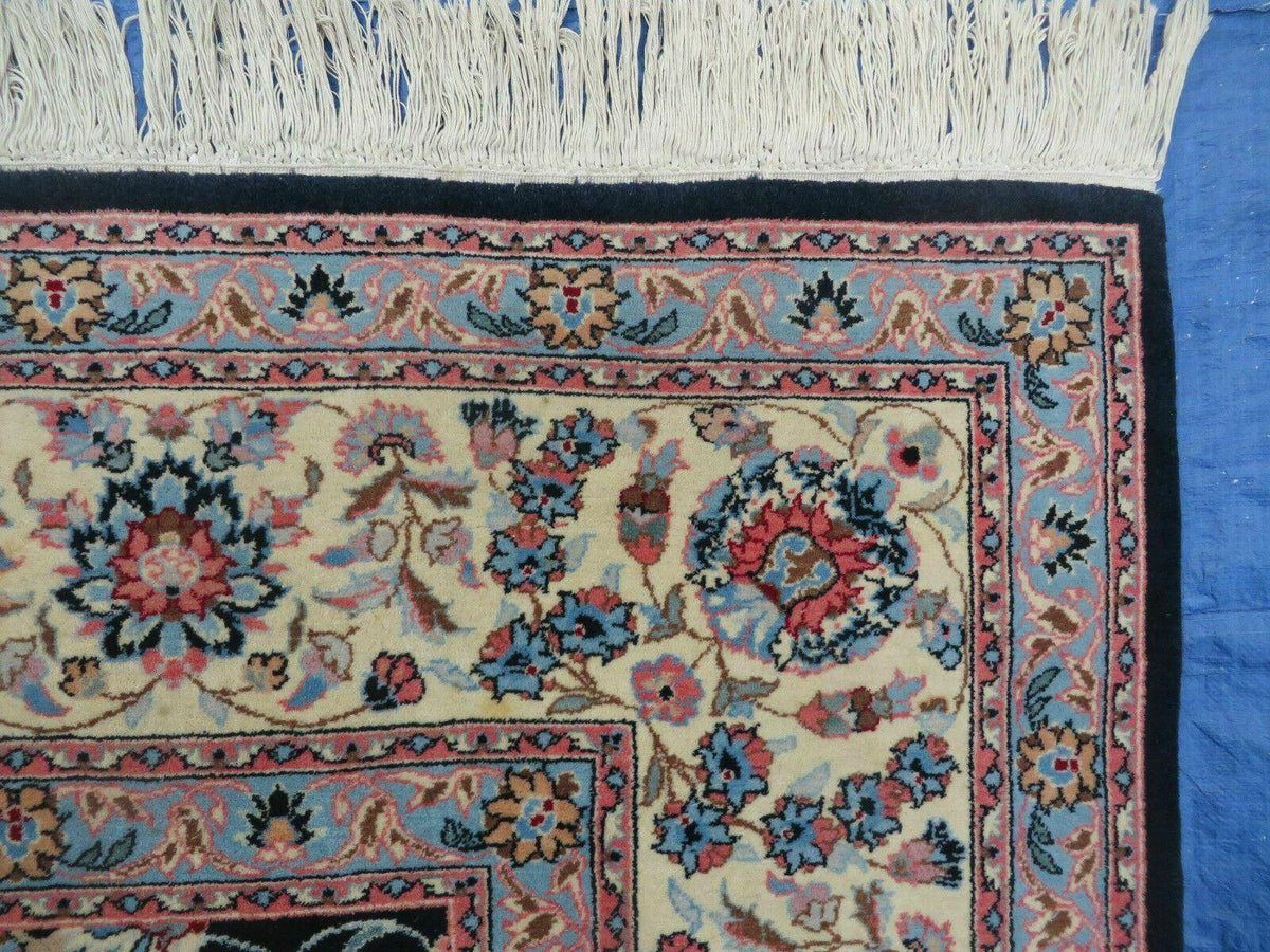 Large Indo Persian Rug 10x14, Wool Hand-Knotted Carpet, Navy Blue Ivory - Jewel Rugs, view 6