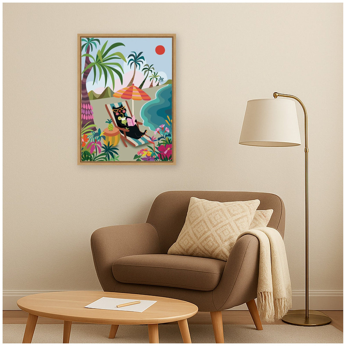 Beach Cat by Rachel Lee 3 Birdies Studio Framed Canvas Wall Art Print