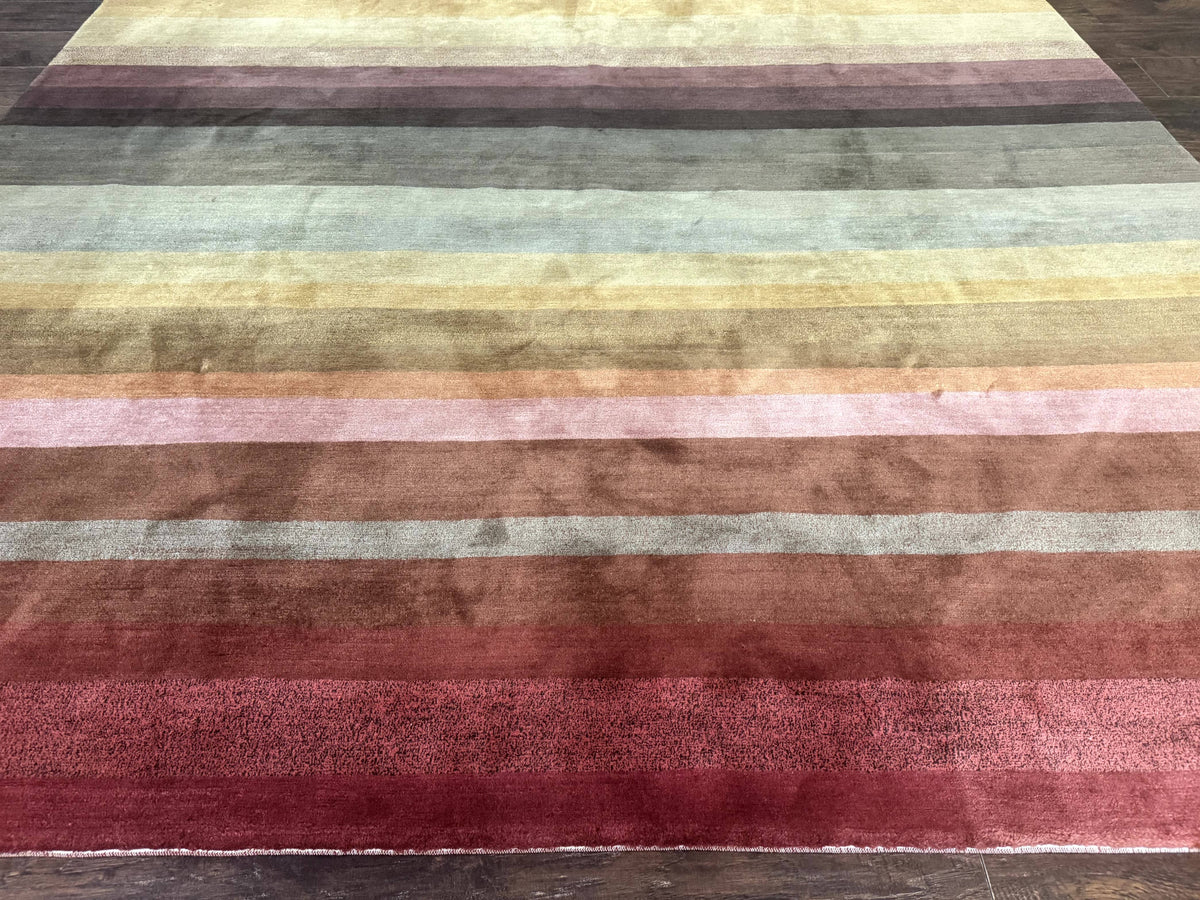 Modern Persian Gabbeh Rug 8x10, Multicolor Stripes, Soft Thick Wool Pile - Jewel Rugs, view 5