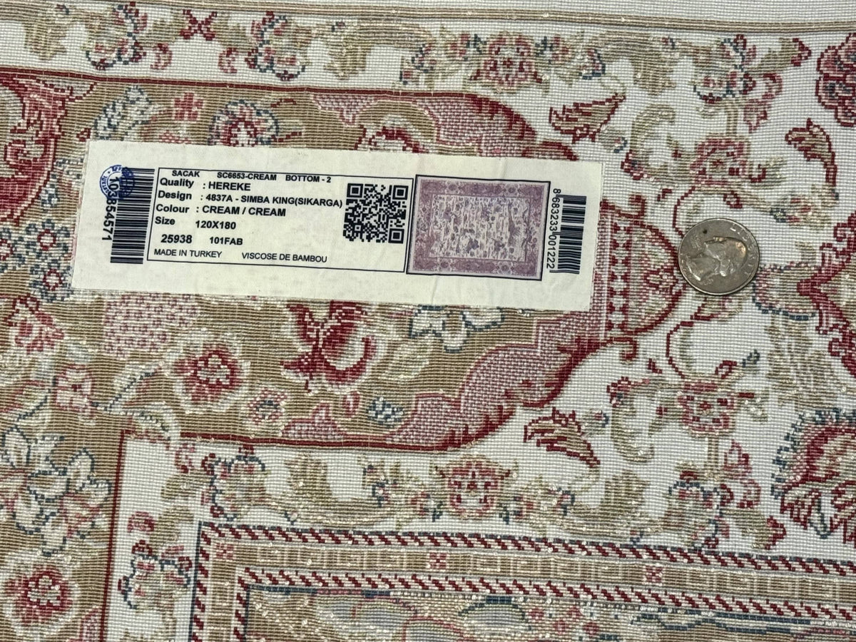 Turkish Silk Hunting Scene Rug 4x6, Ivory, Bamboo Silk, New - Jewel Rugs, view 11