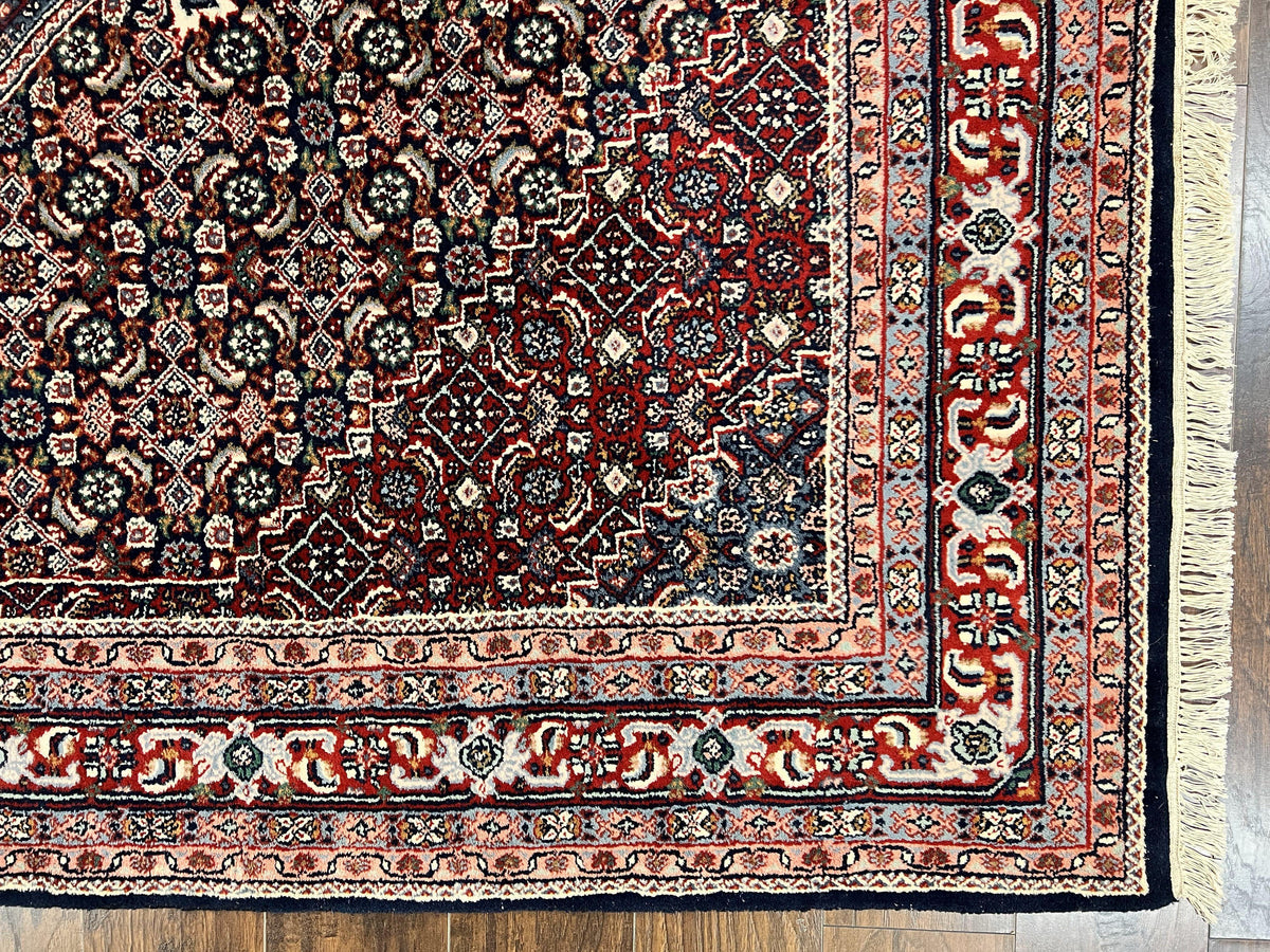 Indo Persian Rug 7x10, Dark Blue and Red Hand Knotted Wool Vintage Oriental Carpet 7 x 10 ft, Handmade Bidjar Rug, Herati Pattern Indian Rug - Jewel Rugs, view 9