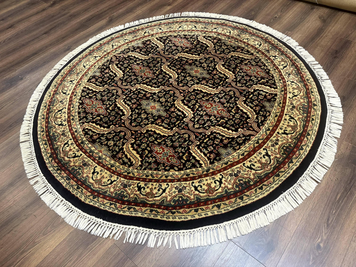 Round Indo Persian Rug 6x6, Indian Bidjar Rug, Navy Blue and Beige - Jewel Rugs, view 12