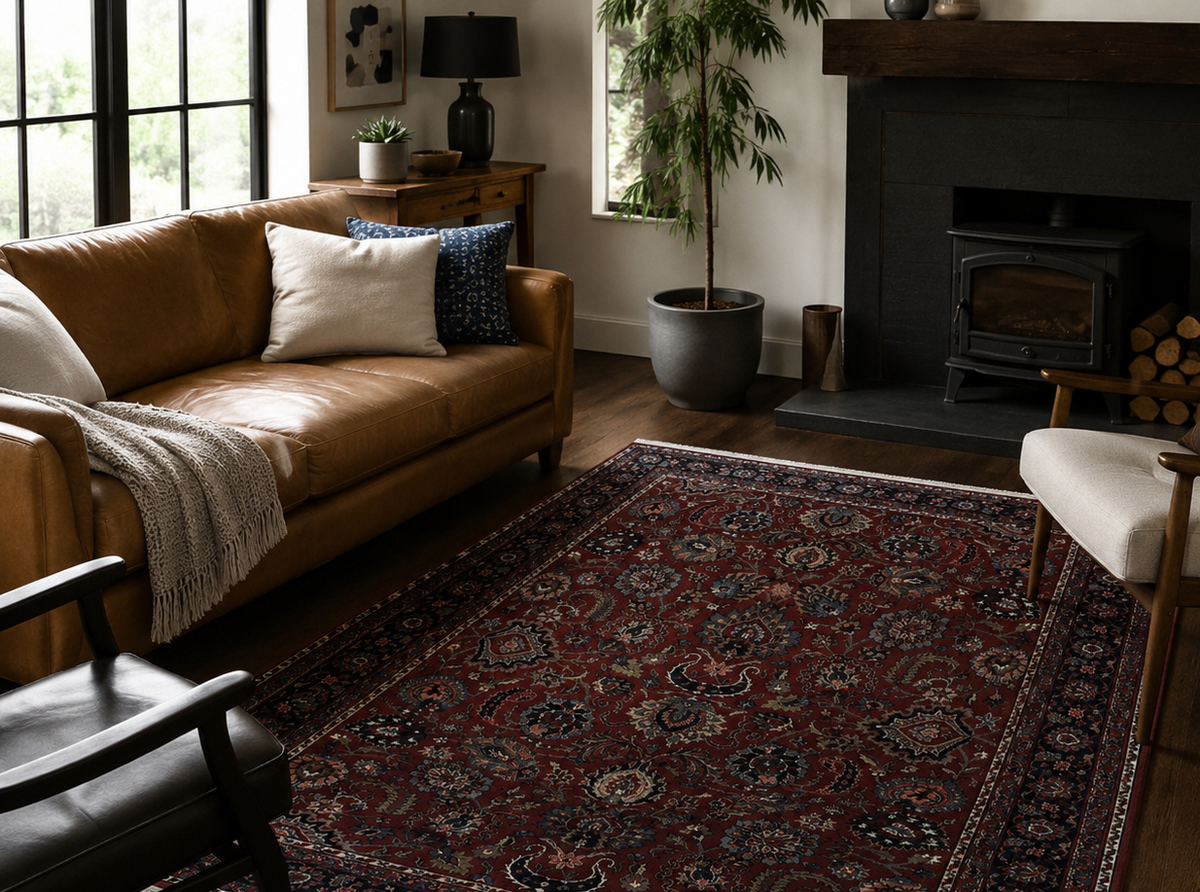 Indo Persian Rug 5x7, Vintage Traditional Floral Carpet, Burgundy and Navy Blue - Jewel Rugs, view 2