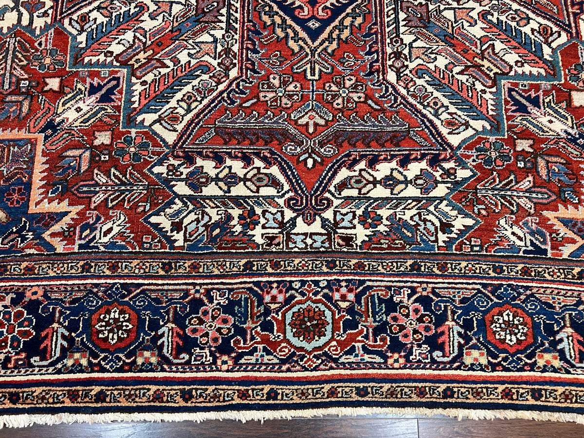 Antique Persian Heriz Rug – 11x16 Palace Size, Geometric Medallion, 1920s - Jewel Rugs, view 5