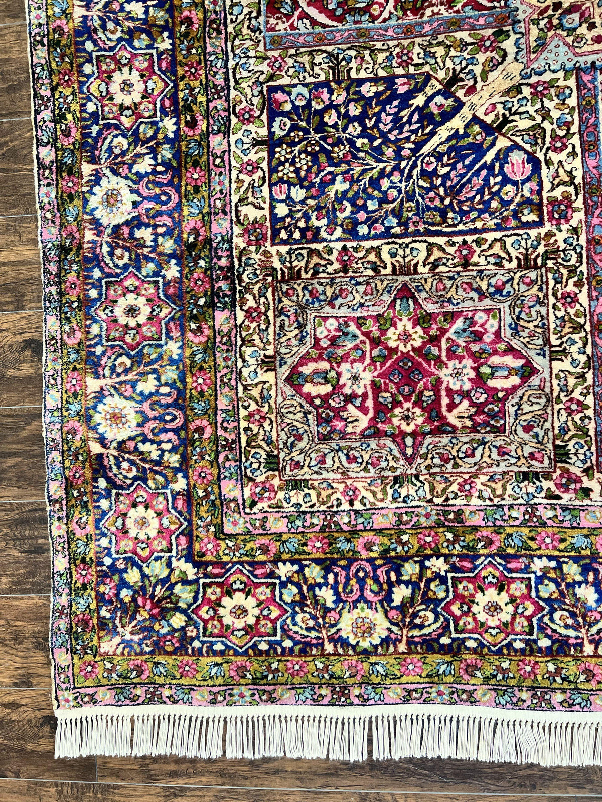 Persian Kirman Lavar Rug 8x9, Antique Persian Carpet, Colorful Multicolor 1920s Handmade Wool Rug, Garden Panel Design, Fine 200 KPSI - Jewel Rugs, view 7