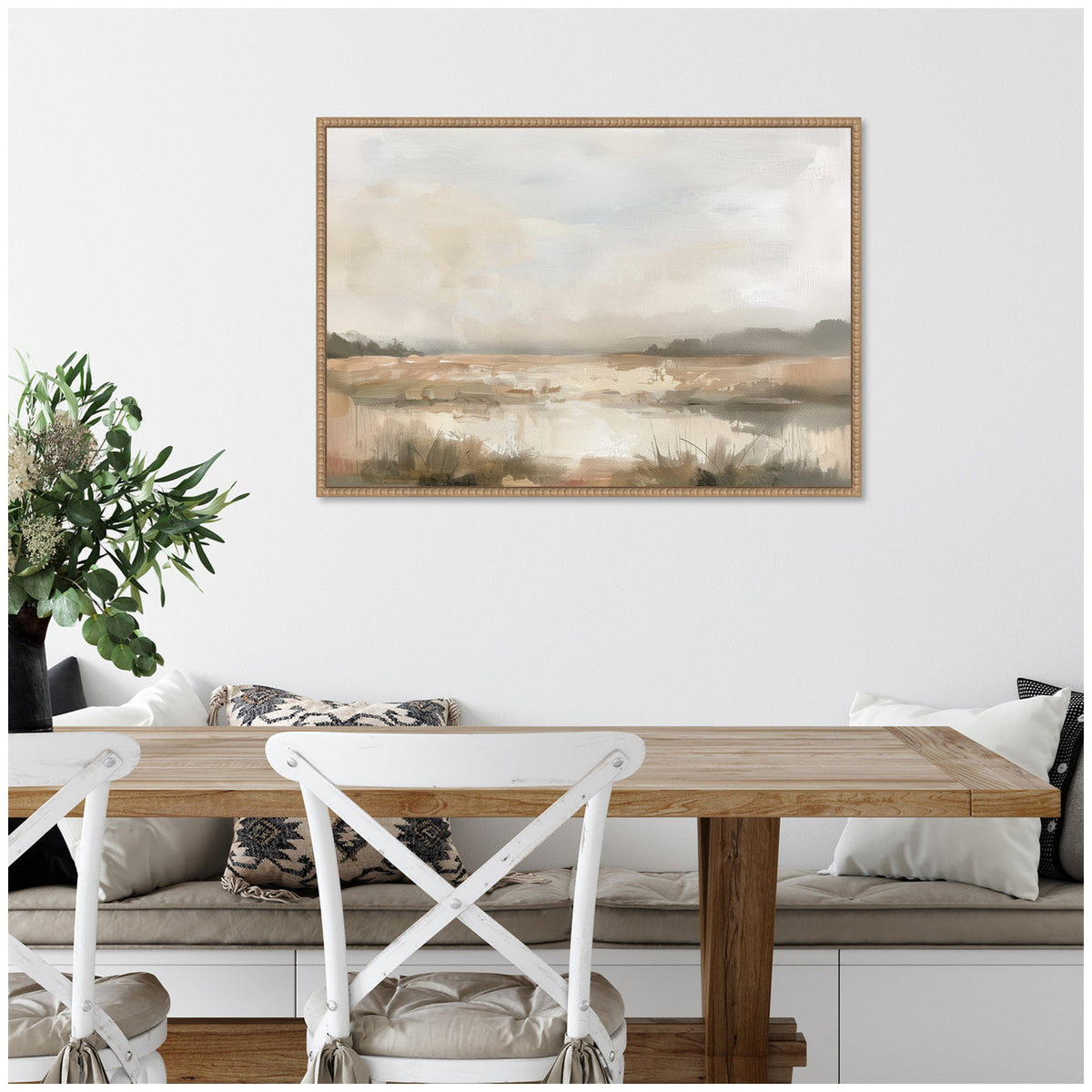 Neutral Abstract Landscape by The Creative Bunch Studio Framed Canvas Wall Art Print
