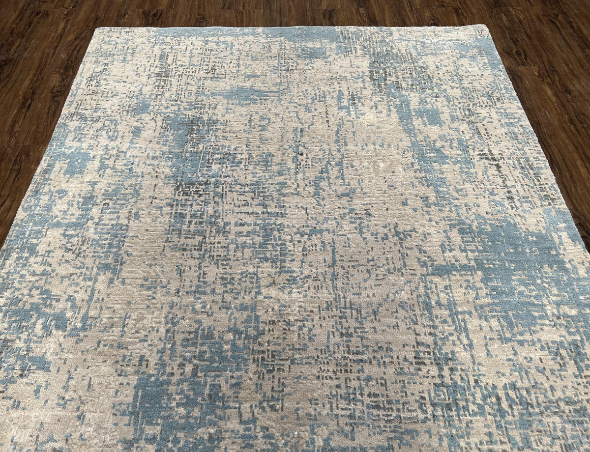 Modern Tibetan Rug 5x8 ft Light Blue and Gray Carpet, Contemporary Wool Rug, Handmade Nepali Rug, Raised Pattern, Tibet Area Rug, Nepal Rug - Jewel Rugs, view 5