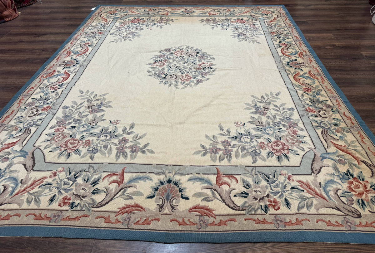 Ivory Needlepoint Rug 8x10, Wool Handmade Carpet - Jewel Rugs, view 2