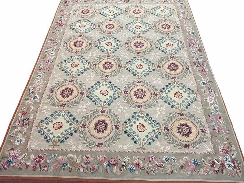 9x13 Needlepoint Carpet, French Design Rug, Hand-Knotted, Brand New Needlepoint Rug 9 x 13, English French European Style, Beige Floral - Jewel Rugs, view 2