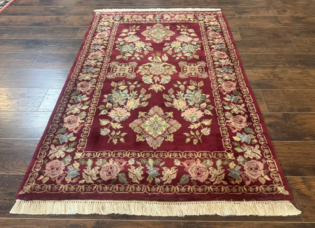 Indo Persian Kerman Rug 4x6, Burgundy, Floral - Jewel Rugs, view 2