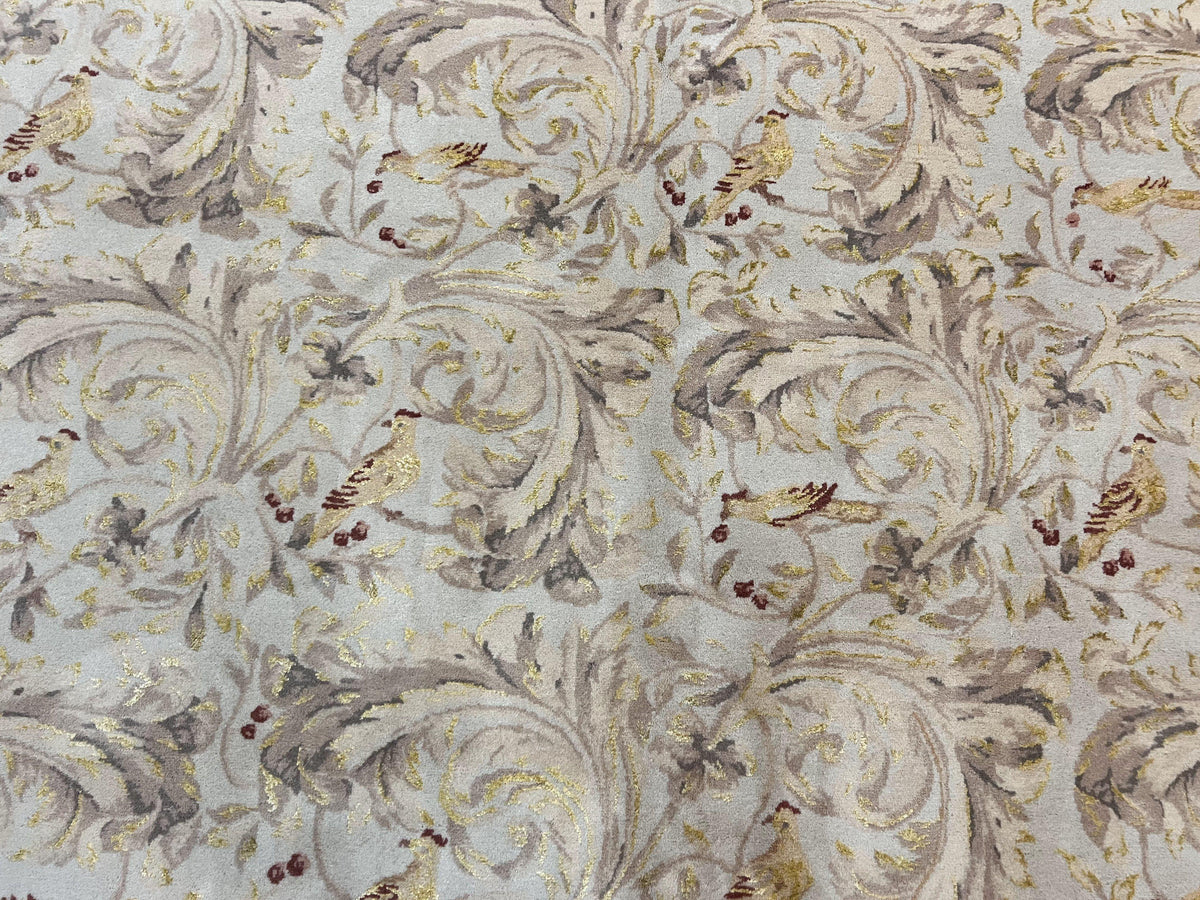 Aubusson Rug 10x14, Wool & Silk Highlights Hand Knotted Vintage Carpet, Birds Flowers, Fine Details, Elegant - Jewel Rugs, view 5