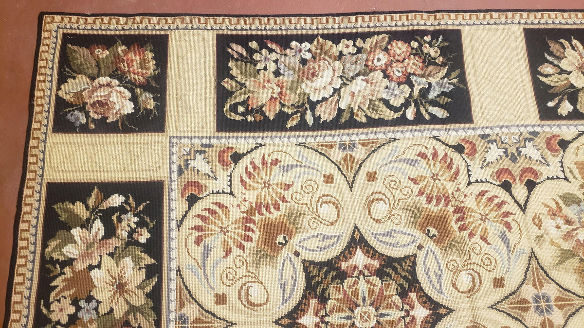 Needlepoint Rug 8x10ft Allover European Design Flowers 100% Wool Hand Knotted Aubusson Area Rug Brand New Flatweave Needle Point Carpet Chic - Jewel Rugs, view 6